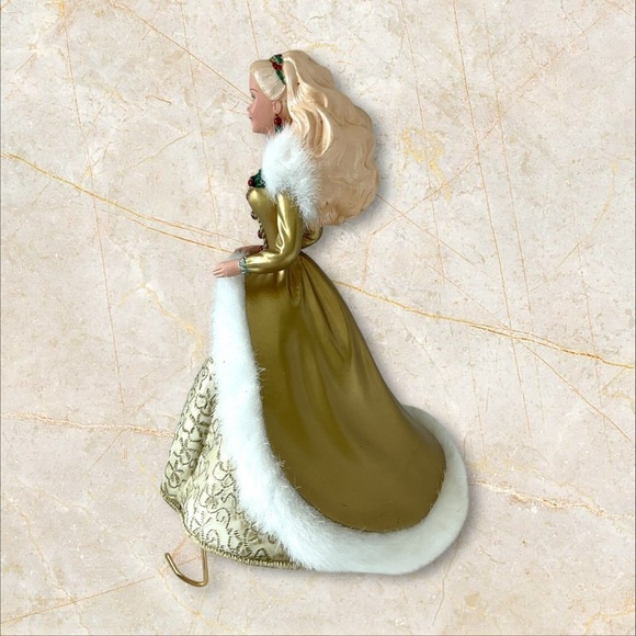 Vintage Hallmark Happy Holidays Barbie 1995 Stocking Hanger 8”🎄 Gold Dress - Picture 2 of 5